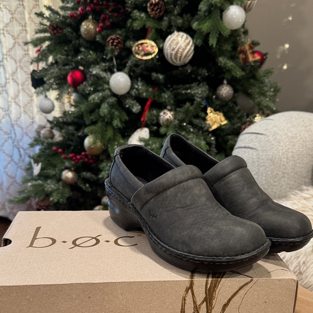 Grey Denim Clogs by b.o.c